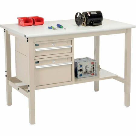 GLOBAL INDUSTRIAL 48inW x 36inD Production Workbench, ESD Safety Edge, Drawers & Shelf, Tan 319291TN